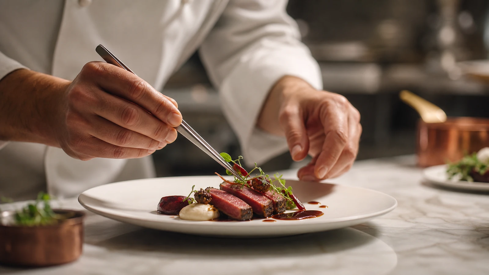Assiette gastronomique dressée par un chef, recettes de chef